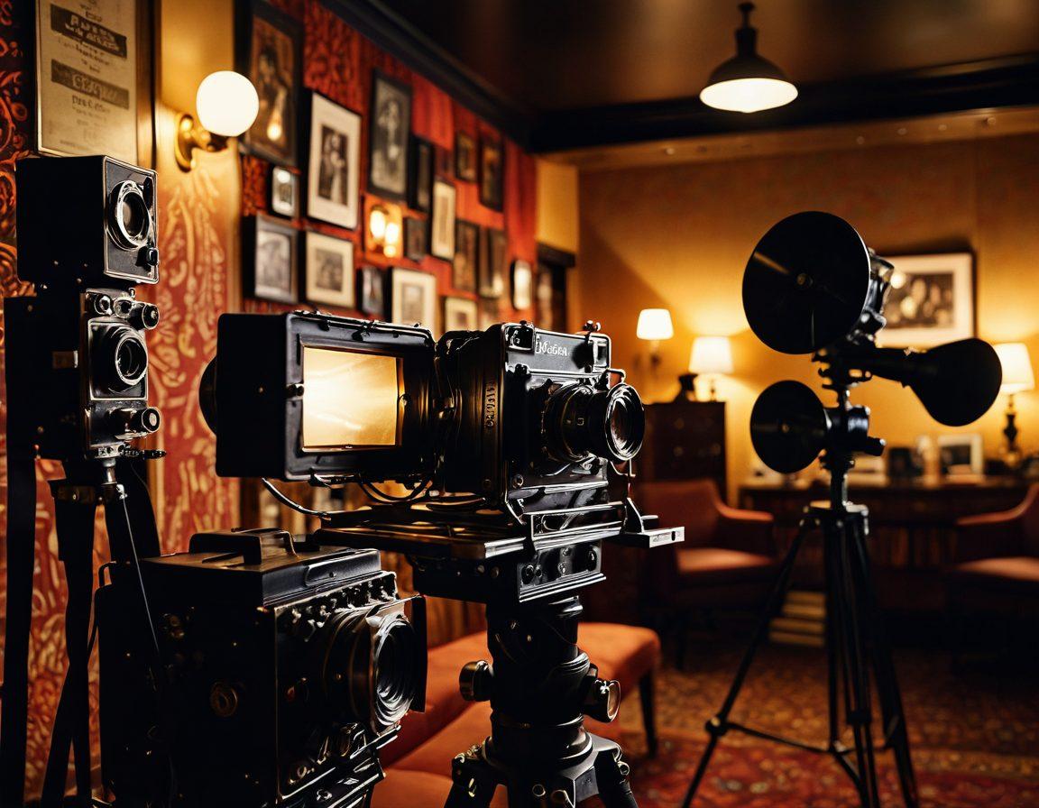 A visually captivating collage showcasing the intricacies of sexuality and adult film culture. Include abstract representations of passion, desire, and allure, intertwined with imagery of film reels, soft lighting, and silhouettes of diverse couples. Subtle hints of classic cinematic elements, like cameras and clapperboards, should be present. The overall tone should evoke a sense of exploration and intimacy, inviting the viewer's curiosity. vibrant colors. super-realistic.